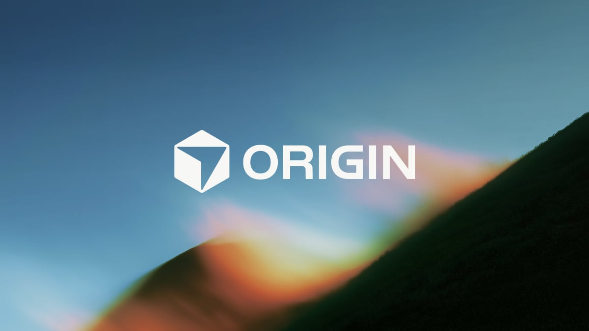 Cursor's official Origin key art, showing the Origin cube mark and wordmark over a blurred hillside at dusk.