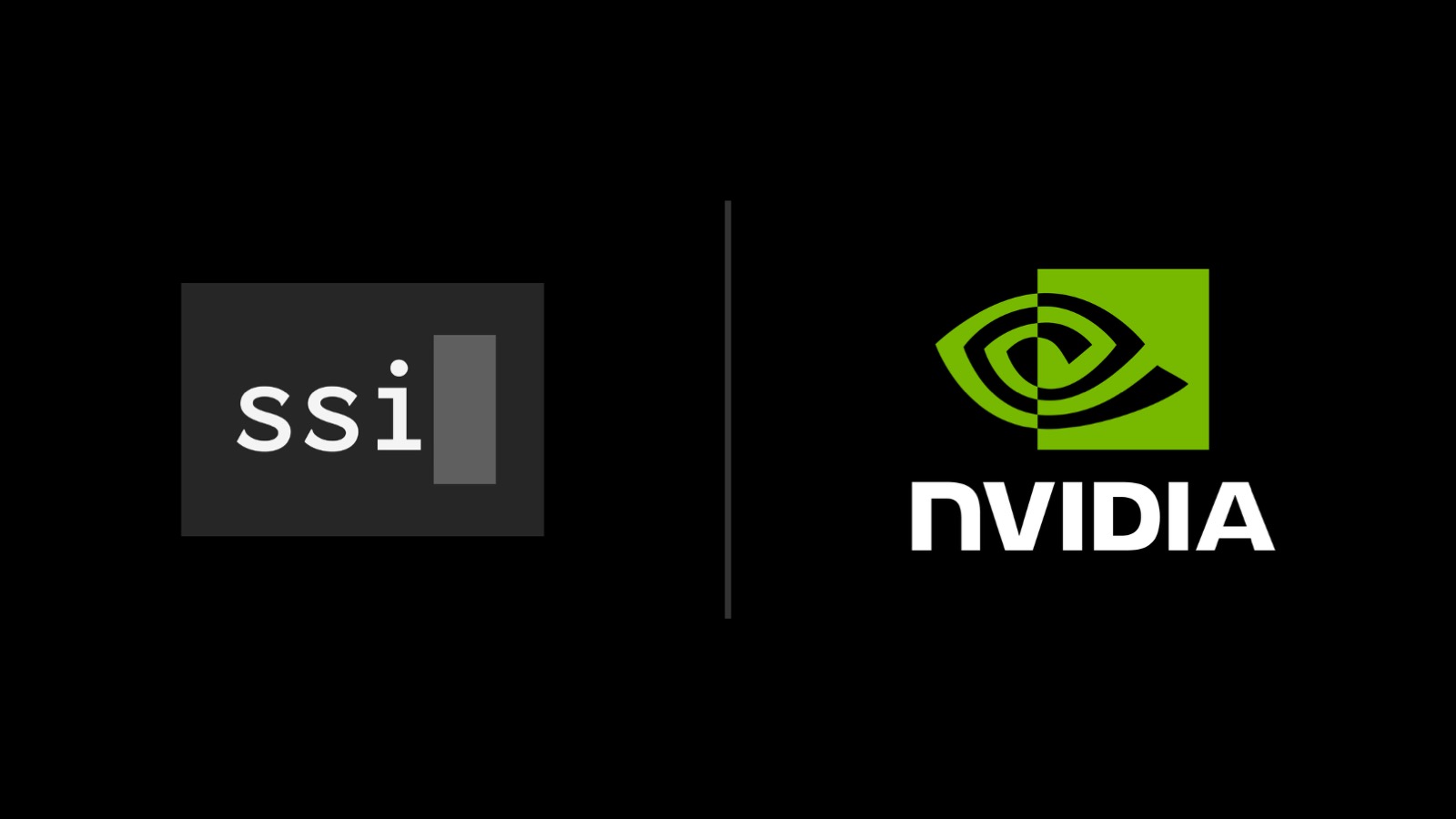 The official co-branded image released with the announcement: the ssi wordmark on a dark card at left, the green Nvidia eye logo and wordmark at right, split by a vertical rule on black.