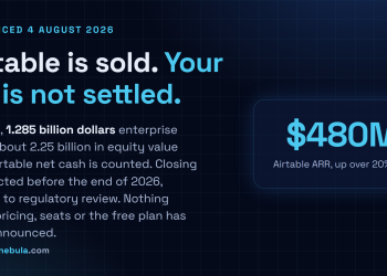 Answer card: Bending Spoons agreed on 4 August 2026 to buy Airtable in an all-cash deal at an enterprise value of 1.285 billion dollars, about 2.25 billion in equity value, closing expected before the end of 2026, with no announcement about pricing or the free plan.