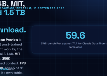 Answer card summarising the Atria Dawn Preview release: 744B GLM-5.2 base, MIT licence, 1.5 TB BF16 and 756 GB FP8 checkpoints, 256K context, top on five of sixteen benchmark rows and trailing on SWE-bench Pro.