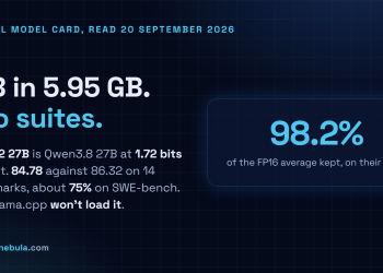 Answer card stating that Ternary Bonsai 2 27B, released by PrismML on 17 September 2026 under Apache 2.0, packs Qwen3.8 27B into 5.95 gigabytes at 1.72 bits per weight, keeps 98.2 percent of the 14-benchmark average, about 75 percent on SWE-bench Verified and Terminal-Bench 2.1, and needs PrismML's llama.cpp fork to run.