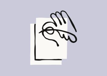 Anthropic announcement illustration for the Claude text watermarking post: an ornate quill pen resting across a detailed engraved hand, on a muted heather background.