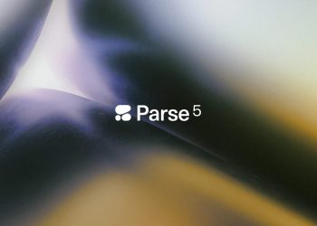 Official Cohere key art for the Parse 5 launch: the Cohere mark and the wordmark Parse with a superscript 5 in white, centred on a soft out of focus gradient of deep blue, violet and amber curves.
