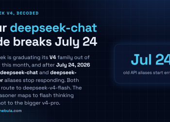Answer card: DeepSeek V4 graduates from preview this month, and the deepseek-chat and deepseek-reasoner aliases stop responding after July 24, 2026, with reasoner mapping to v4-flash thinking rather than the larger v4-pro.