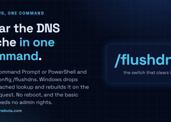 Answer card: flush the DNS cache on Windows by running ipconfig /flushdns in Command Prompt or PowerShell, no reboot needed.