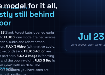 Answer card: Black Forest Labs put FLUX 3 into early access on July 23 2026, a single multimodal model for video with native audio, image editing and robot action prediction, but only Video and Action are live for partners, Image is coming weeks, and the open-weight FLUX 3 Dev lands later in 2026.