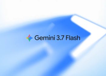Google's official announcement image for Gemini 3.7 Flash, showing the Gemini spark logo rendered in blue and purple gradient light on a dark background.