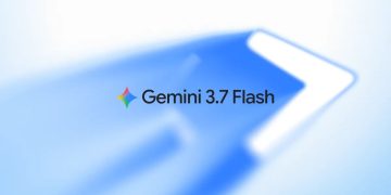 Google's official announcement image for Gemini 3.7 Flash, showing the Gemini spark logo rendered in blue and purple gradient light on a dark background.