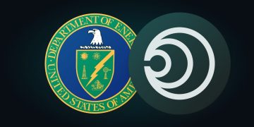 The Department of Energy seal next to the Arcee AI mark on a teal field, the announcement image Arcee published for the Genesis-Science-1 partnership with DOE.
