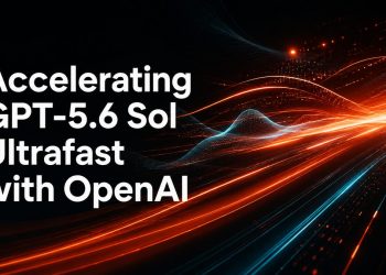 Cerebras launch artwork for the Ultrafast tier, dark background with orange and blue light trails and the title Accelerating GPT-5.6 Sol Ultrafast with OpenAI.