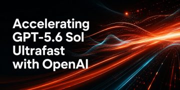 Cerebras launch artwork for the Ultrafast tier, dark background with orange and blue light trails and the title Accelerating GPT-5.6 Sol Ultrafast with OpenAI.