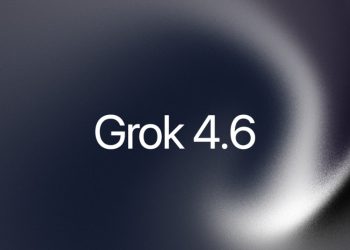 The official xAI announcement card for Grok 4.6, showing the words Grok 4.6 in white on a dark grey gradient with a pale swirl of light.
