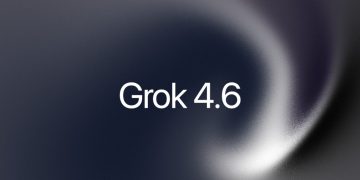 The official xAI announcement card for Grok 4.6, showing the words Grok 4.6 in white on a dark grey gradient with a pale swirl of light.