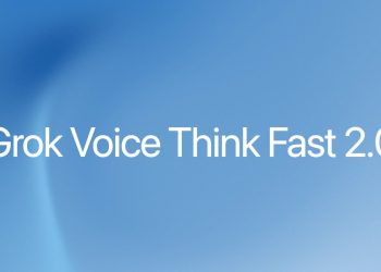 Official xAI announcement artwork for Grok Voice Think Fast 2.0, the model name set over the dark xAI release graphic.