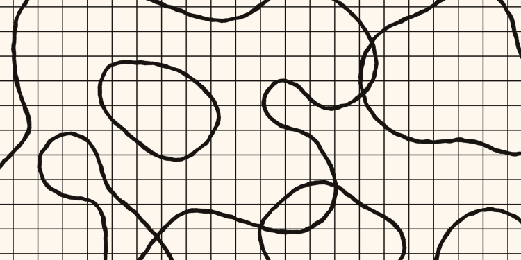 Thinking Machines Lab announcement artwork for Inkling-Small, hand-drawn black loops winding across a cream graph-paper grid, carrying no text or product imagery.