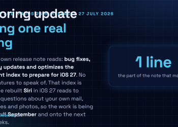 Answer card: Apple released iOS 26.6 and iPadOS 26.6 on 27 July 2026 with a release note covering bug fixes, security updates and an optimized Spotlight index to prepare for iOS 27, the index the rebuilt Siri reads for personal context.