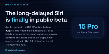 Answer card: Apple opened the iOS 27 public beta on July 13 2026 with a rebuilt Siri that holds a conversation, reads on-screen content and takes actions in apps, though the iPhone Siri AI needs an iPhone 15 Pro or newer.