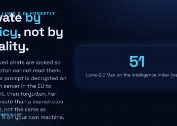 Answer card: Proton Lumo 2.0 is private by policy, not by locality. Saved history is locked so even Proton cannot read it, but the prompt is decrypted on a Proton EU server to answer it, then forgotten.