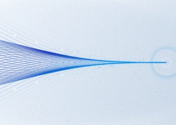 Official Meta launch artwork for Muse Code and Muse Spark 1.2: a fan of blue lines on a pale background converging into one line that ends inside a small ring.