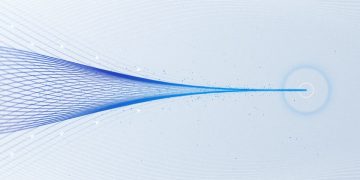 Official Meta launch artwork for Muse Code and Muse Spark 1.2: a fan of blue lines on a pale background converging into one line that ends inside a small ring.