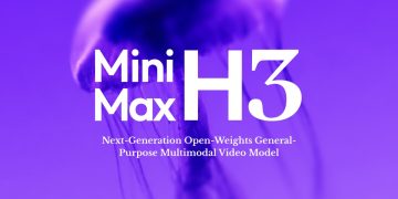 Official MiniMax H3 announcement banner on a purple jellyfish background, with the model name and the subtitle Next-Generation Open-Weights General-Purpose Multimodal Video Model.