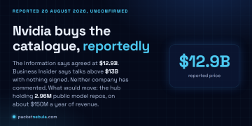 Answer card summarising the reported Nvidia acquisition of Hugging Face at 12.9 billion dollars, the conflicting Business Insider figure above 13 billion in unsigned talks, and the fact that neither company has confirmed it.