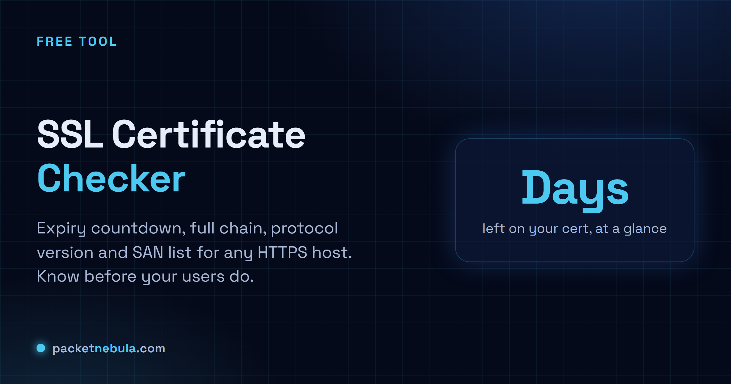 SSL Certificate Checker: Expiry countdown, chain details, protocol and SAN list for any HTTPS host.