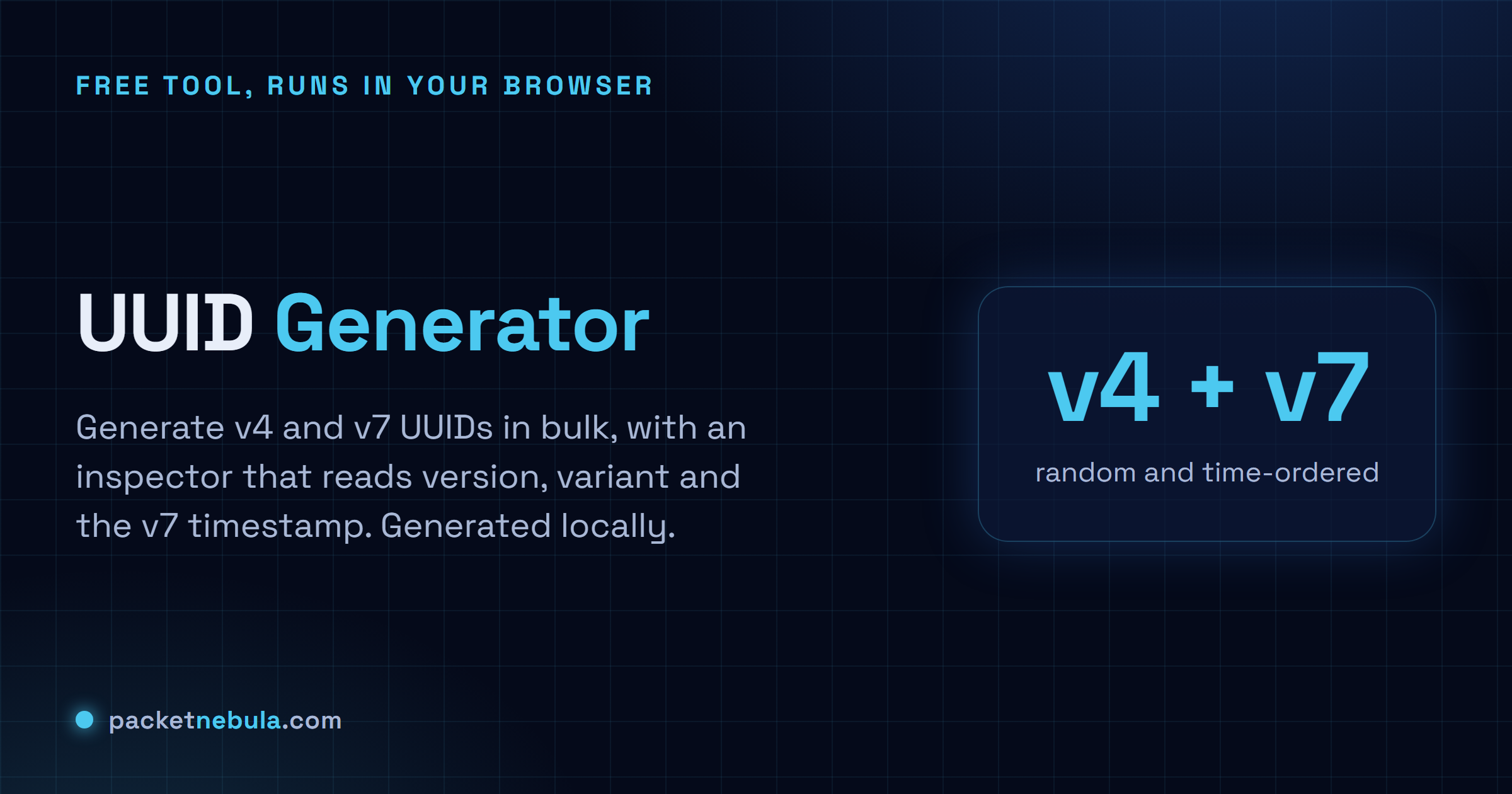 UUID Generator: Generate v4 and v7 UUIDs in bulk, with an inspector. Crypto-grade, in your browser.