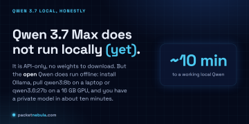 Answer card: Qwen 3.7 Max is API-only and cannot run locally yet; the open Qwen models (Qwen 3.6 27B, qwen3:8b to 32b) run offline via Ollama.