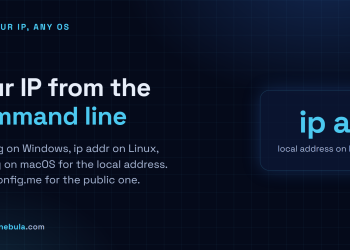 Answer card: ipconfig on Windows, ip addr on Linux, ifconfig on macOS for the local IP, and curl ifconfig.me for the public IP.