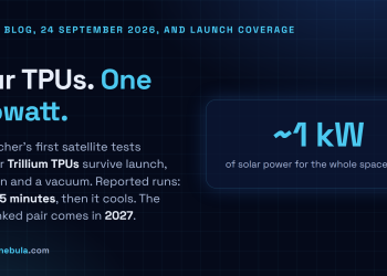 Answer card: Google Suncatcher MVP satellite, four Trillium TPUs on about one kilowatt, launching on SpaceX Transporter-18, reported for 1 October 2026.