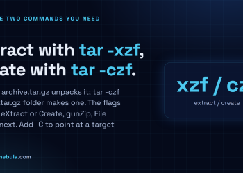 Answer card: extract a tar.gz with tar -xzf and create one with tar -czf, reading the flags as extract or create, gzip, file.