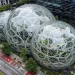 Aerial view of the Amazon Spheres, three glass domes on the Amazon headquarters campus in Seattle
