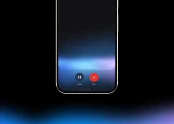 Lower half of a smartphone showing Gemini call controls with Hold and End buttons against a black background with blue and purple glow
