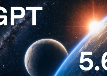 GPT 5.6 announcement image: large white text GPT 5.6 over a starfield with the Milky Way, a grey moon and the sunlit edge of a planet
