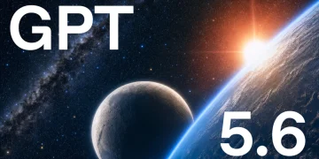 GPT 5.6 announcement image: large white text GPT 5.6 over a starfield with the Milky Way, a grey moon and the sunlit edge of a planet