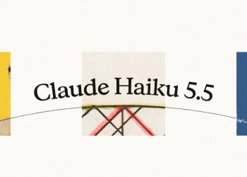 Anthropic's announcement graphic for Claude Haiku 5.5: the model name set in serif type across torn paper collage panels