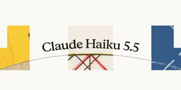 Anthropic's announcement graphic for Claude Haiku 5.5: the model name set in serif type across torn paper collage panels
