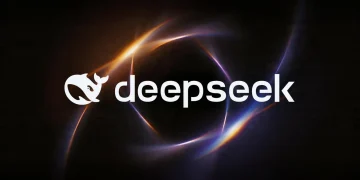 DeepSeek's announcement card: the white whale logo and the word deepseek over orange and violet light arcs on black