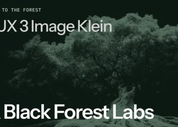 Black Forest Labs announcement image for FLUX 3 Image Klein: the model name and BFL logo in white over a large dark green tree