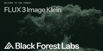 Black Forest Labs announcement image for FLUX 3 Image Klein: the model name and BFL logo in white over a large dark green tree