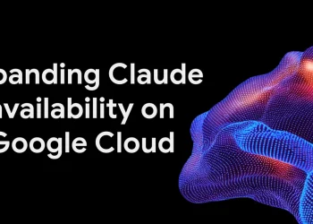 Google Cloud blog header reading Expanding Claude availability on Google Cloud, beside a glowing dotted 3D shape