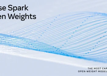 Meta announcement image reading Muse Spark Open Weights, the most capable US open-weight model to date, over flowing blue lines