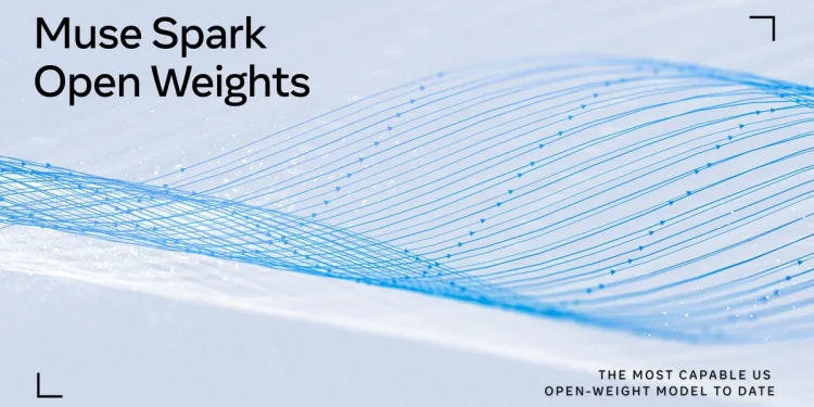 Meta announcement image reading Muse Spark Open Weights, the most capable US open-weight model to date, over flowing blue lines