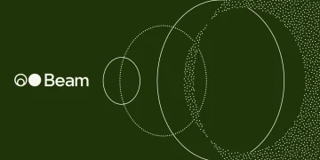 Reflection announcement image for Beam: the Beam logo in white on dark green, beside nested white ellipses that dissolve into dots