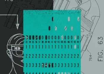 Cover artwork of the TypeSafe AI post introducing its System One models and Jev: a collage of a teal punched card, black and white patent-style drawings and a line sketch of a head wearing a visor