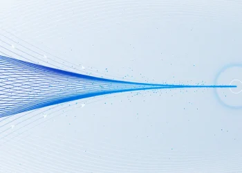 Abstract blue lines converging on a single point against a light blue background, the header visual of Meta's Muse Code announcement