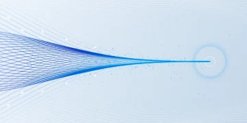 Abstract blue lines converging on a single point against a light blue background, the header visual of Meta's Muse Code announcement