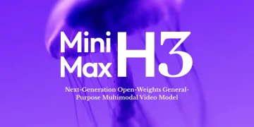 MiniMax H3 launch banner with the model name in white letters over a blurred purple jellyfish photograph