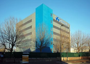 OVHcloud building with the company logo on its facade, rue Kellermann, Roubaix, France